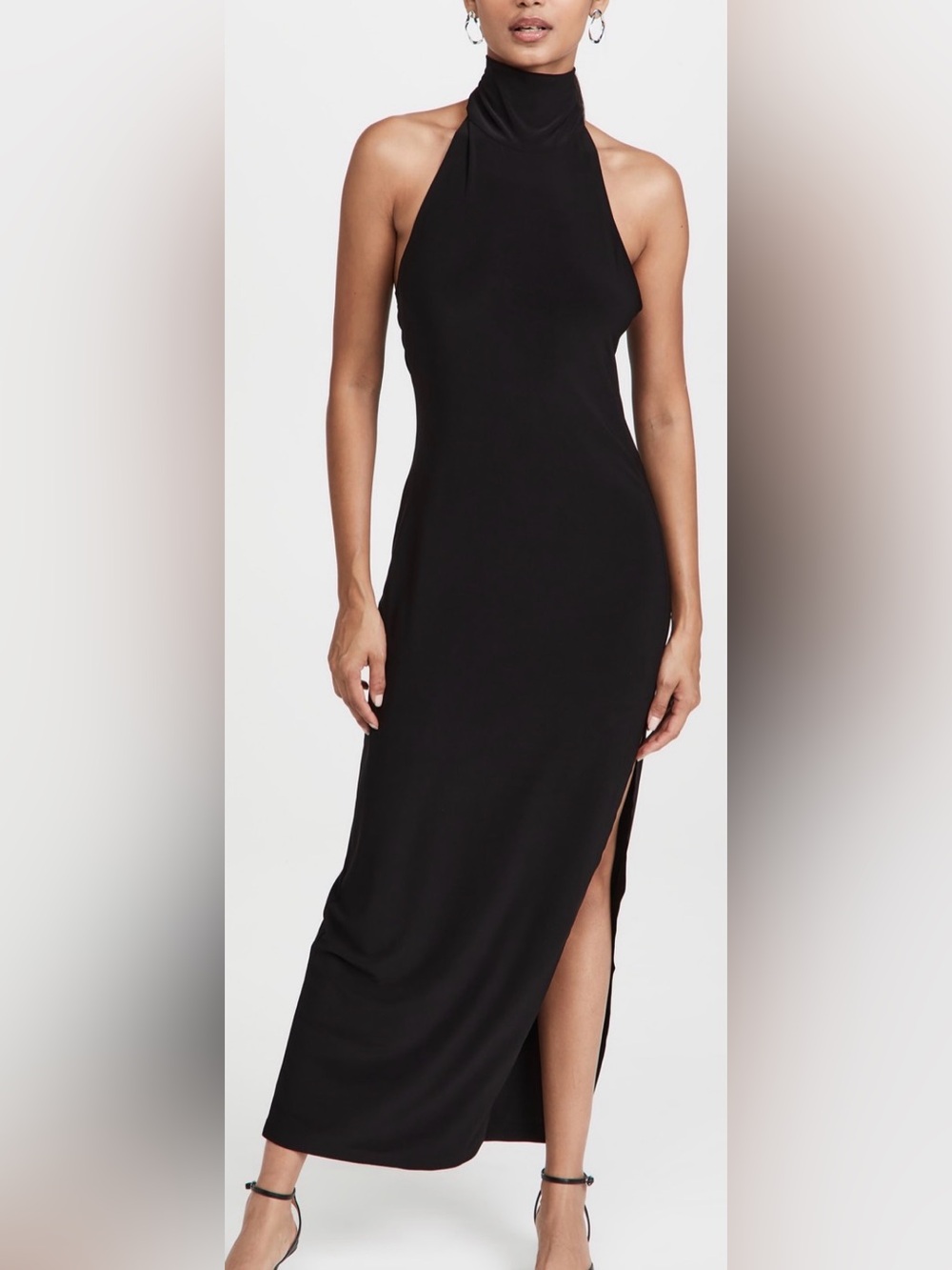 Norma Kamali Halter Turtle Side Slit Gown Black Size Small